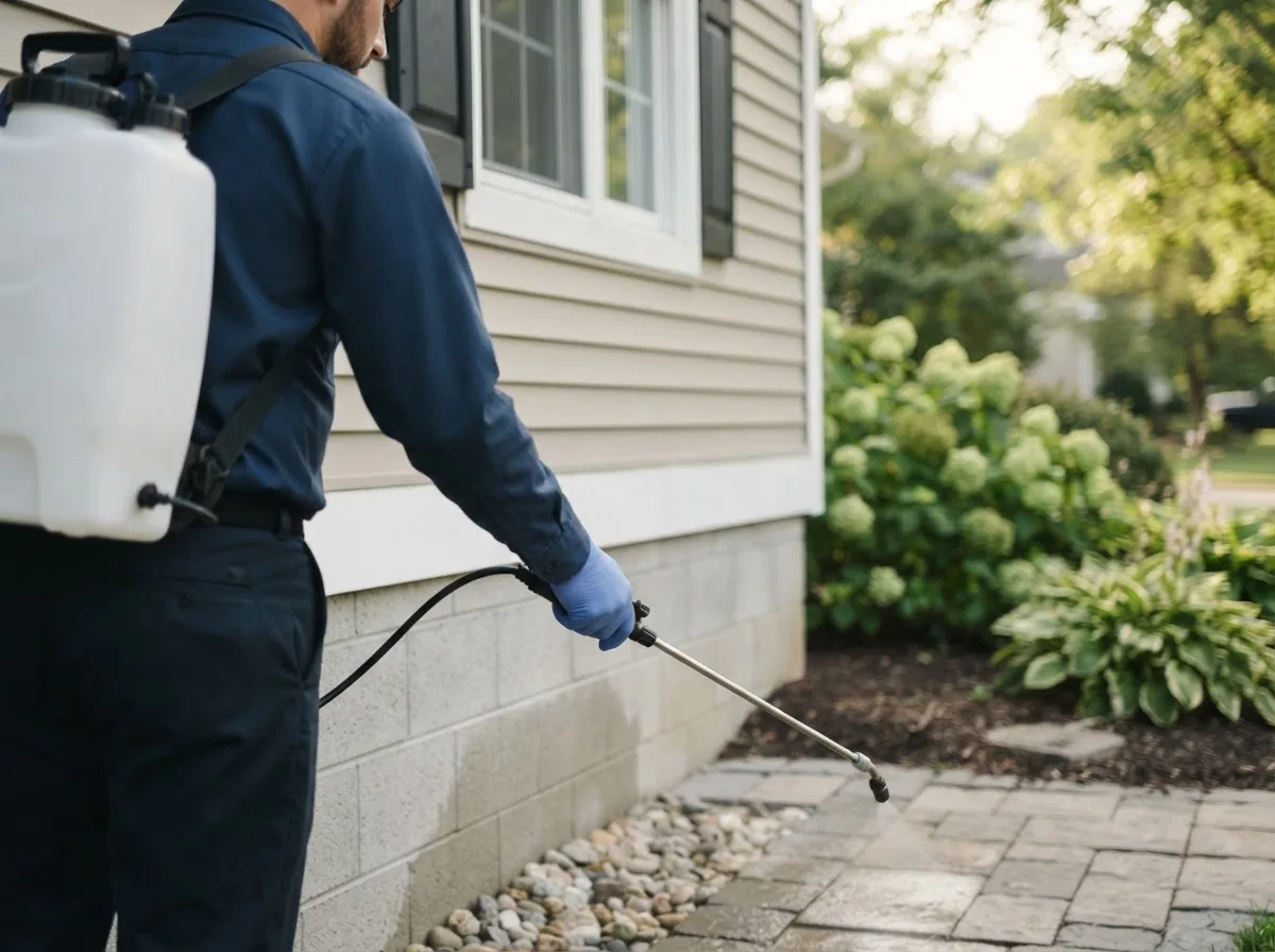 Pest control technician inspecting a home in Cumberland, WI